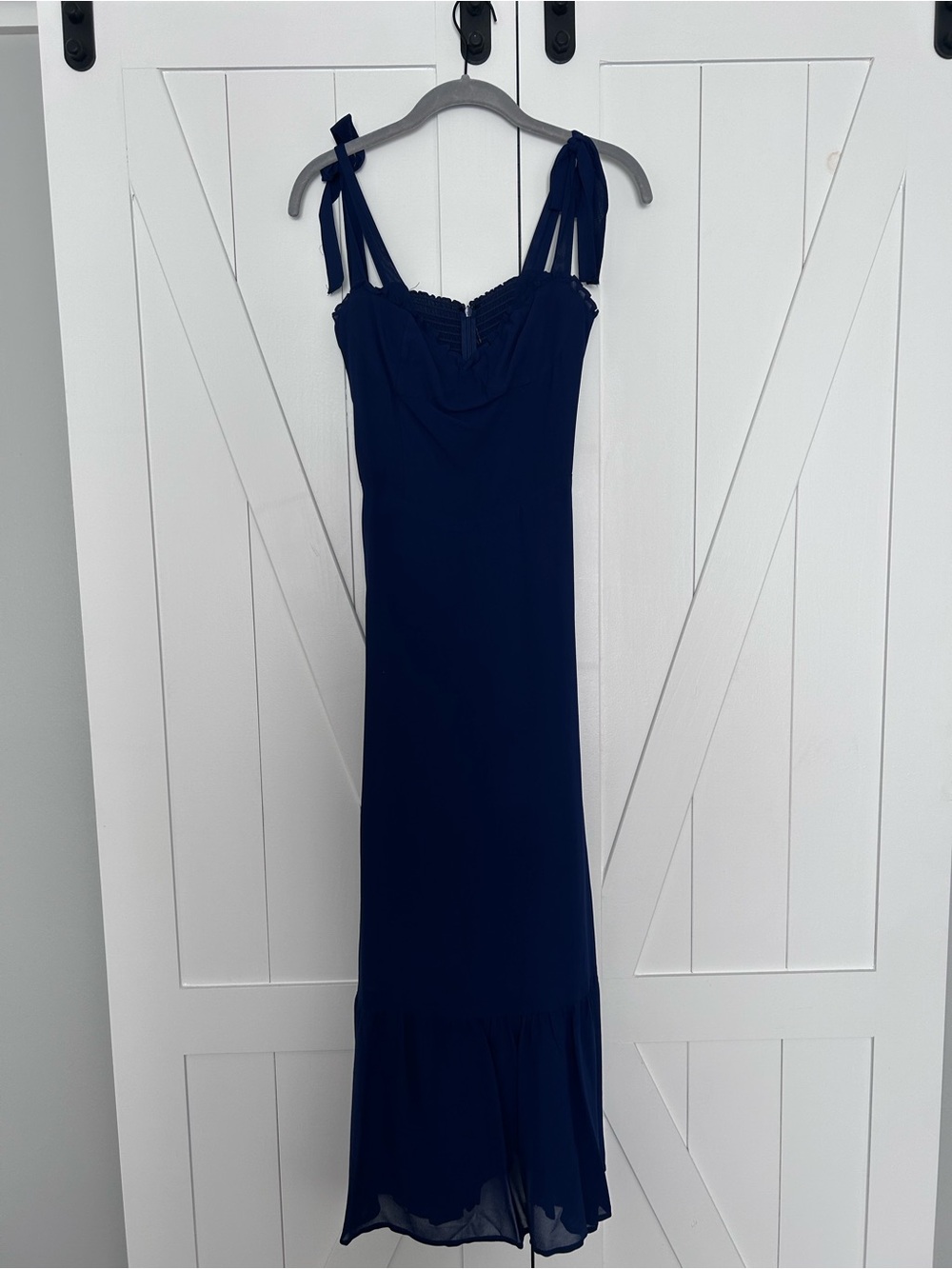Reformation Navy Sleeveless Tie-Shoulder Midi Dress